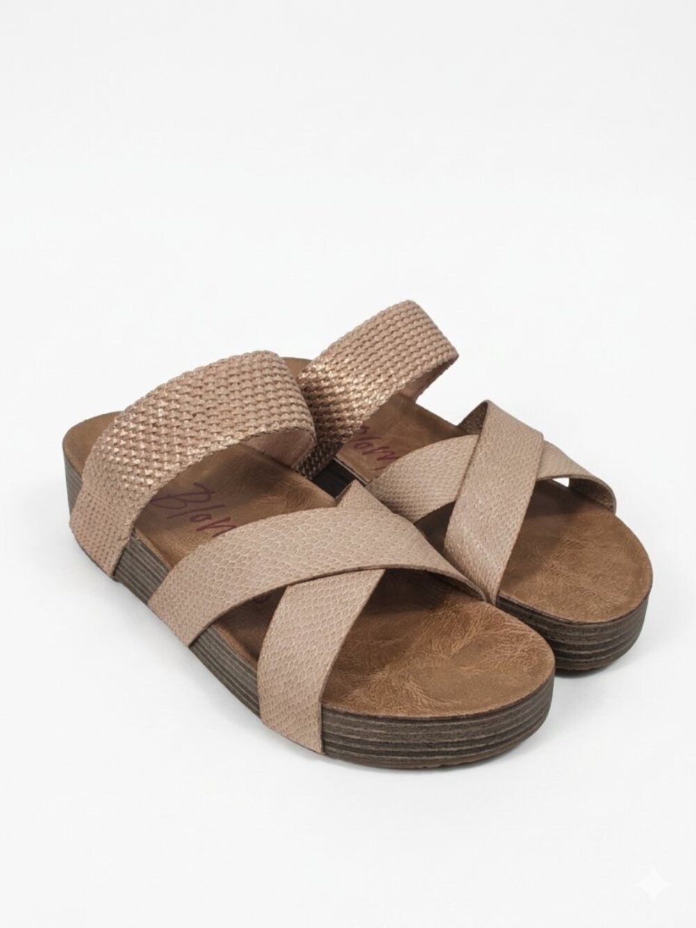 NWT Blowfish Miri Platform Crisscross Slide Sandals Snakeskin Tan 10